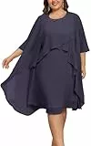 Hanna Nikole Damen Große Größe Chiffon Kurzarm Rüschen Abendkleid Damen Pailletten Rundhals für Kleid Hochzeitsgast Damen Kurz Charcoal Grey 46