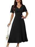 Frauen Sommer A-Linie Maxi Hochzeitsgästekleider Vintage Swing Solid Farbe Freizeitkleid Party Cocktail Club Maxikleid Schwarz M