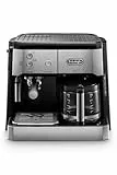De'Longhi Kombikaffeemaschine BCO 421.S – Kaffeemaschine mit Espresso-Siebträger und Filterkaffee-Funktion inkl. Milchaufschäumdüse, Glaskanne & Wasserfilter-System, 1 l, Edelstahl/Schwarz, single