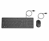 HP 150 Kabelgebundene Maus & Tastatur Set – USB Plug & Play, QWERTY Englisches Layout, Ergonomische Chiclet-Tastatur, Optische Maus 1600 DPI, Leise Tasten, Multimedia-Funktionen – Schwarz