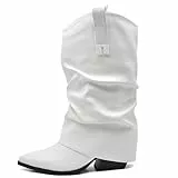 IF Modische Damenstiefel Texani gekräuselt mit Revers MP627, 695 Weiß, 39 EU