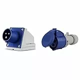REV 0510615555 Caravan, CEE-Stecker Wand 230V, 3-polig, 1Ph + N+ PE, IP44, blau & Cartrend Caravan 40557L Caravan CEE-Kupplung 16A, blau/grau, 3-polig