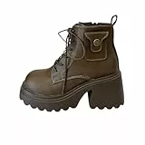 DKLOVIFU Stiefel Damen Winter, Stiefeletten mit Hohen Absätzen im Britischen Stil für Damen, Plateaustiefel, Dicke Sohle, Schlankmachendes Design