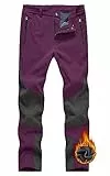 YSENTO Damen Wanderhose Outdoorhose Wasserdicht Softshellhose Winter Warm Gefüttert Winddicht Skihose Trekkinghose Funktionshose(Lila,M)