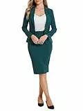 Allegra K Damen 2-teiliges Anzugrock-Set Business Casual Langarm Blazer und Bleistiftrock, Petrol, Mittel
