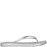Ilse Jacobsen Damen Sandalen flach | Flip Flops mit Riemen | Schuhe mit Sohle aus Bast | Glitter Look | CHEERFUL01 ,41 EU,Silber
