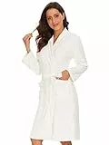 vislivin Leichter Bademantel Damen Frottee Bademantel Sauna Morgenmantel Knielanger Saunamantel Bathrobe Damen Weiß M