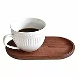 FIYSON Holzteller Akazienholz, Ovale Holz Serviertablett lang18cm Bio Bambus Serviertablett Tee-tablett bambus Dessertteller Sushi-Tablett Dekotablett FüR Café,Bar,Restaurant Braun