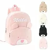 Personalisierte Rucksack Kinder mit Gestickt Namen, Bär Kinderrucksack für Mädchen Junge, Kita Mini Backpack Kleinkind, Kindergartenrucksack Schulranzen Tasche für Kindergarten Schule (Rosa)