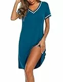 Marvmys Nachthemd Damen Kurzarm Sleepshirt Weich V-Ausschnitt Sommer Nachtkleid Bequem