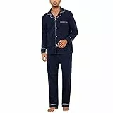 U2SKIIN Schlafanzug Herren lang 100% Baumwolle Herren Pyjamas Set Herrenschlafanzug Langarm Schlafanzug Männer Nachtwäsche Loungewear Sleepwear (Dunkelblau, XL)