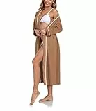 COLORFULLEAF Morgenmantel Damen Baumwolle Lang Bademantel für Frauen Leichter Langarm Elegant Saunamantel Kimono mit Taschen Bathrobe(Braun,M)