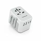 TESSAN Reiseadapter Weltweit, Reisestecker Adapter Weltweit mit 2 USB A und 2 USB C, Universal Travel Adapter für Deutschland USA England Australien Japan, Internationaler Stecker, Grau Weiß