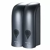 Irishom Manuell Doppelkopf-Seifenspender, 300 Ml*2 Wand Montiert Flüssiges Shampoo, Duschgel mit Aufklebern, Korrosionsbeständige Bauchmuskeln, Klare Fenster, Lotionspender (Grau)