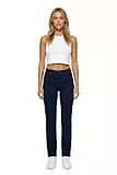ESRA Damen Hose Straight Leg Hose High-Waist Damen Regular Stretch Stoffhose Business-Hose bis Übergröße Große Größe T101