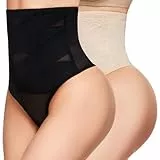 SIMIYA Shapewear Damen Bauchweg Unterhose,Tanga Miederhose Hohe Taille Stark Formend Bauch Weg Figurformende Unterwäsche Bauchkontrolle Body Shaper-Gürtel Mit Gezielter Kompression（S,Schwarz+Beige）