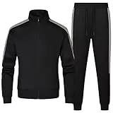 Clufar Jogginganzug Herren 2 Piece Trainingsanzug Herren Schwarz Freizeitanzug Männer Tracksuit Teenager Sportanzug mit Reißverschluss Langarm für Fußball Gym,XXL Black