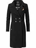 Navahoo Damen Mantel in Wollmantel-Optik langer Trenchcoat mit Reverskragen Wooly Schwarz Gr. S