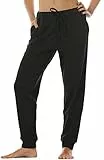 icyzone Damen Jogginghose Sporthose Lang Fitness Yoga Hose Freizeithose Trainingshose mit Taschen (XXL, Black)