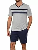 Marvmys Schlafanzug Herren Kurzarm Baumwolle Sommer PyjamaSet V-Ausschnitt Shorts