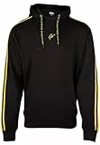 Gorilla Wear Banks Oversized Hoodie - Schwarz/Gelb - zum Sport Freizeit Arbeit Outdoor Alltag Baumwolle Polyester mit Logo Bequem Streifen auf den Armen Workout Bekleidung, L