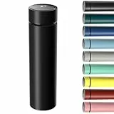 Homealexa 500ml Thermosflasche, Vakuum Isolierbecher Trinkflasche aus 304 Edelstahl, LED-Touchscreen-Temperaturanzeige, Thermoskanne Wasserflasche Perfekt für Home, Büro, Reise, Sport (A-Schwarz)