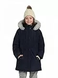 SOLOCOTE Mädchen Wintermantel wasserabweisend wattiert mit Kapuze Sherpa Futter Kunstpelzbesatz schwerer langer Parka für Kinder Marine 140