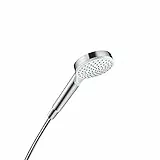 hansgrohe Crometta - Duschkopf, Handbrause mit 1 Strahlart, runde Duschbrause (100 mm), Brausekopf mit Antikalk-Funktion, Weiß/Chrom, 26331400