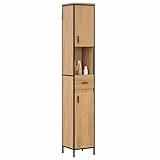 EUGAD Badezimmerschrank, Badschrank schmal, Hochschrank Badezimmer, Bad Schrank stehend, mit Schublade, offenem Fach, verstellbaren Ablagen, 30x180x30 cm, schwarz helle Eiche