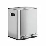 WLIVE Mülleimer Küche 30L, Mülltrennsystem mit 2 x 15L Fächern, Doppel Abfalleimer mit Treteimer, Edelstahl Abfallsammler für Küche, Bad oder Büro, geruchsdicht und platzsparend