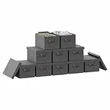 WOLTU Faltbare Aufbewahrungsboxen 10 Stück, Stoffboxen mit Deckel, Aufbewahrungskörbe für Kleidung, Bettdecke, Spielzeug, Grau, 38x27x20cm