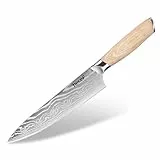 hecef Kochmesser 20cm Edelstahl – Ergonomischer Pakkawood Griff, Laser-Damast-Muster, Scharf & Sicher, Für Fleisch Fisch Gemüse, Präzises Schneiden leicht gemacht