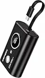 AsperX Power Bank 10000mAh,PD 30W Power Bank mit Eingebautem USB-C Input&Output Kabel Akkupack Mini Klein Aber Stark Externe Handyakkus Schnellladefunktion für iPhone 15 14 Serie Samsung S23 iPad etc