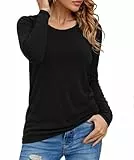 Crewhpo Damen Oberteile Thermo Basic Shirt Warm mit Rundhals Leicht Thermooberteile Langarm Thermo Unterhemd Stretch T-Shirt Einfarbig Lockerer für Herbst Winter Schwarz