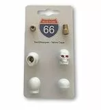 4er Set Ventilkappen + 2 Fahrradadapter -Totenkopf v2 weiß - für jedes Auto, Motorrad und Fahrrad geeignet