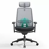 COLAMY Ergonomischer Bürostuhl, Mesh Computerstuhl mit hoher Rückenlehne, Office Chair mit Lendenwirbelstütze, verstellbare Kopfstütze und 4D Armlehnen, Schiebesitz, Schwarz & Grau