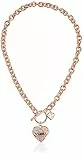 GUESS Damen-Halskette mit Anhänger, Pavé-Fassung, Herz mit Logo, Banner, Knebelkette, Einheitsgröße, Glas, Kristall