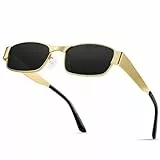kunchu Sonnenbrille Damen Herren Polarisiert UV400 Schutz Classic Trendy Vintage Retro Rechteckige Metallrahmen -Sonnenbrille für Damen-Goldener Rahmen Schwarz