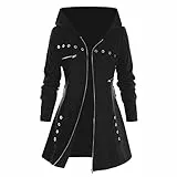 Battnot Damen Gothic Punk Kapuzenpullover Schwarz Strickjacke Hoodie Sweatshirt Jacke Gothic Mantel Hoodie Damen Sweatshirt Jacke Punk Outfit Steampunk Kleidung Party Freizeit Kleidung Tops Outwear