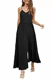 LAISHEN Jumpsuit Damen Sommer Overall Elegant Festlich Hochzeit Lang Hosenanzug Weites Bein Hose Playsuit mit Taschen (Schwarz, XL)