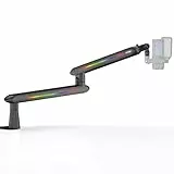 IXTECH RGB Low Profile Galgenarm für Mikrofon, verstellbarer Mikrofonarmständer mit Tischhalterungsklemme, drehbarer Mikrofonarm Mikrofonständer mit Kabelmanagement für Podcast-Streaming,