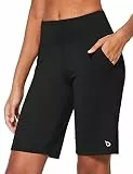 baleaf Damen 10' Bermuda Shorts Knielang Sommer Kurze Hose Hohe Taile Sporthose kurz mit Taschen Laufshorts Runningshorts Schwarz L