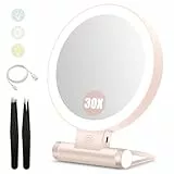 B Beauty Planet Kosmetikspiegel mit Beleuchtung, 30 fache/1-fach Doppelseitige Tischspiegel,3 Farblichter, DimmbarerSchminkspiegel,Reisen Kosmetik Spiegel mit Beleuchtung
