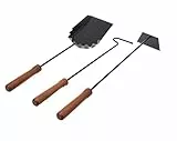 Aqbau® 3er Set kaminbesteck schwarz, Kaminzubehör, Kaminwerkzeug, Kamingarnitur mit Schürhaken, Aschekratzer, Kohlenschaufel, Modernes Ofenbesteck aus galvanisiertem Stahl & Holzgriff