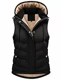 Tuopuda Damen Weste mit Abnehmbarer Kapuze Steppweste Fleece Gefüttert Fleeceweste Warme Winterjacke Ärmellos Jacke Thermo Stehkragen Vest Kapuzenweste Reißverschlüsse Herbst Winter, Schwarz, L