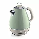 Ariete Vintage Wasserkocher 2869, Retro Elektrischer Wasserkocher mit Sichtbarem Wasserstand, Kabellosem 360°-Sockel, Abschaltautomatik, Teesieb, Fassungsvermögen 1,7 l, Edelstahl, 2000 W, Grün