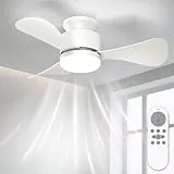 Airwit 71cm Deckenventilator mit Beleuchtung Leise, Klein Deckenventilator mit Licht und Fernbedienung, LED Deckenleuchte mit Ventilator für Schlafzimmer Wohnzimmer Küche, Umkehrbarer DC Motor