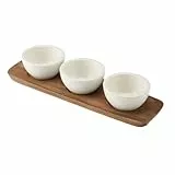 Villeroy & Boch – Artesano Schalenset 4 teilig Weiß, Dipschälchen Set mit Schälchen und Servierplatte, Geschirr Set für Dips und Soßen, Akazienholz, Premium Porzellan