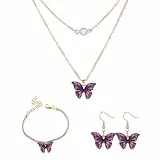 FDEETY 4 Stück Schmetterling Schmuckset Damen Halskette Ohrringe Armband Perle Anhänger Mehrschichtige Kette Schmetterlingsmuster Juwelenkollektion Damenschmuck