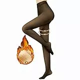 Arkim Thermo Strumpfhose gefüttert S/M/L, Perfekt Beine abnehmen Strumpfhosen Damen Winter Gefälschte Durchscheinend Plüschstrümpfe Pantyhose Wärmende Fleece Leggings(Schwarz-Fleecefutter, L)